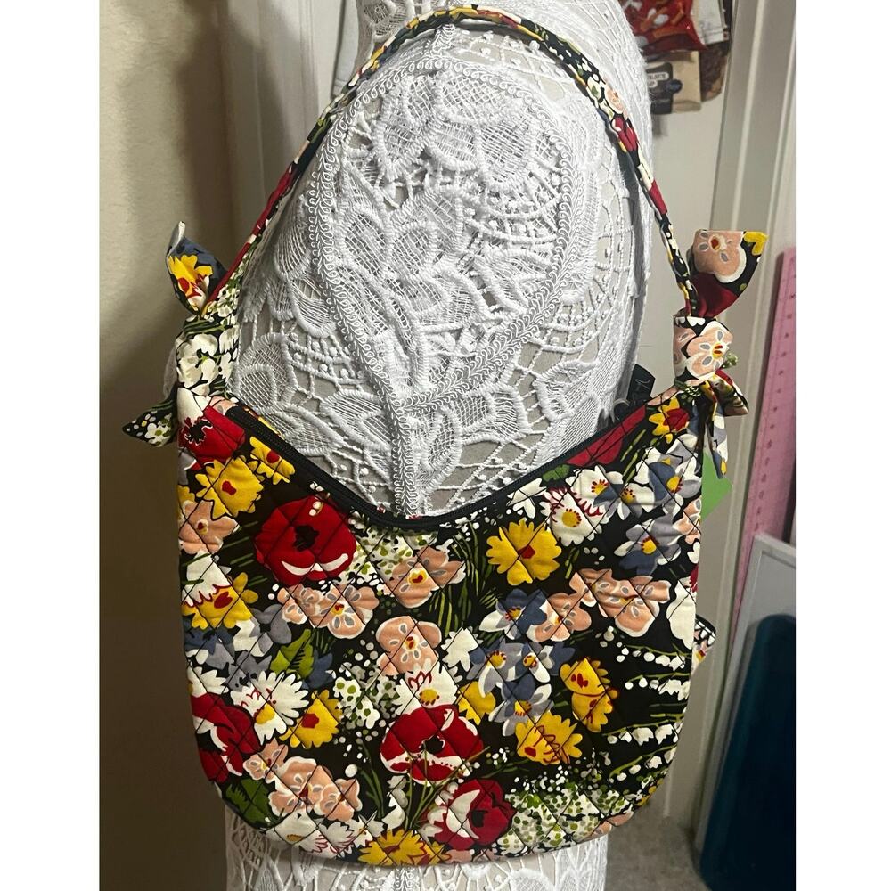 Vera Bradley Poppy Fields Black Floral Bag + Matching Zip Pouch | NWT